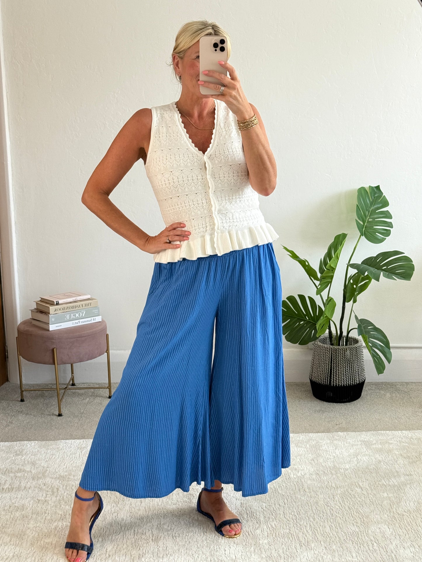Cobalt Stripe Palazzo Culottes