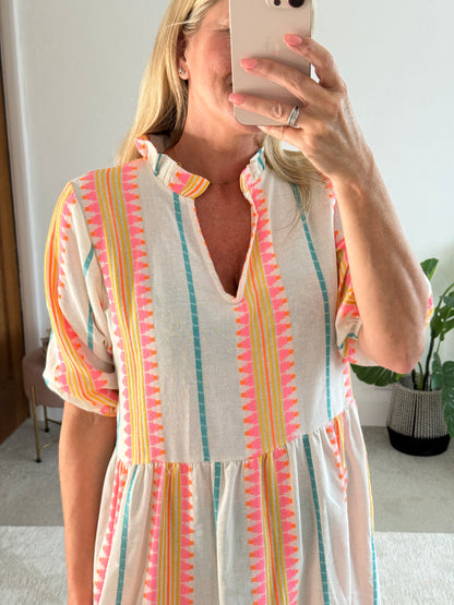 Pink/Orange Aztec Maxi Dress