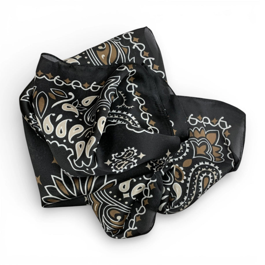 Tan Paisley Bandana Square Silk Touch Scarf 70cm