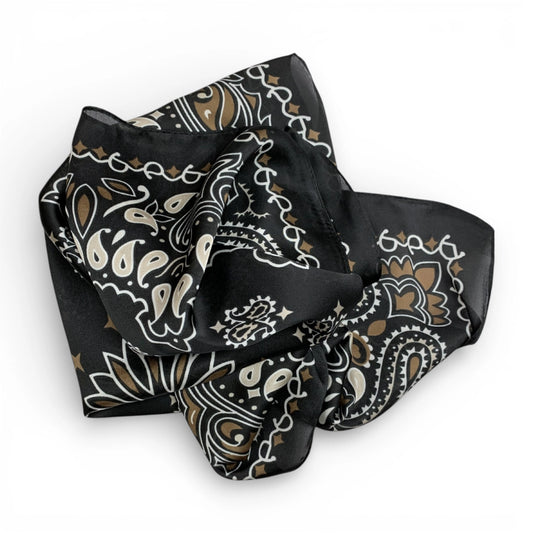 Black Paisley Bandana Square Silk Touch Scarf 70cm