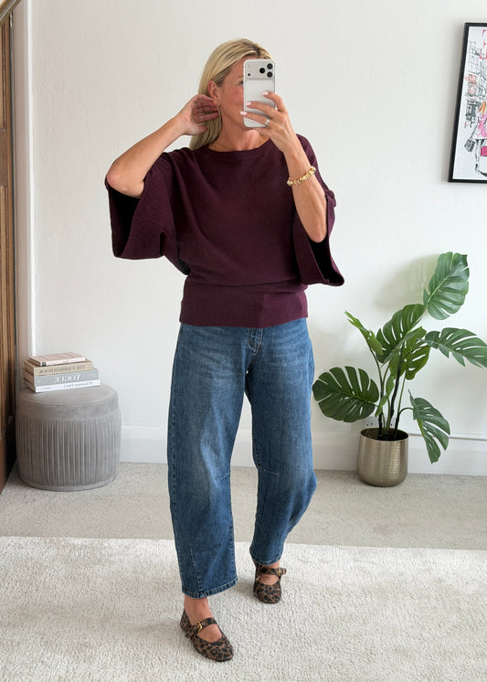 Plum 3/4 Sleeve Batwing Jumper