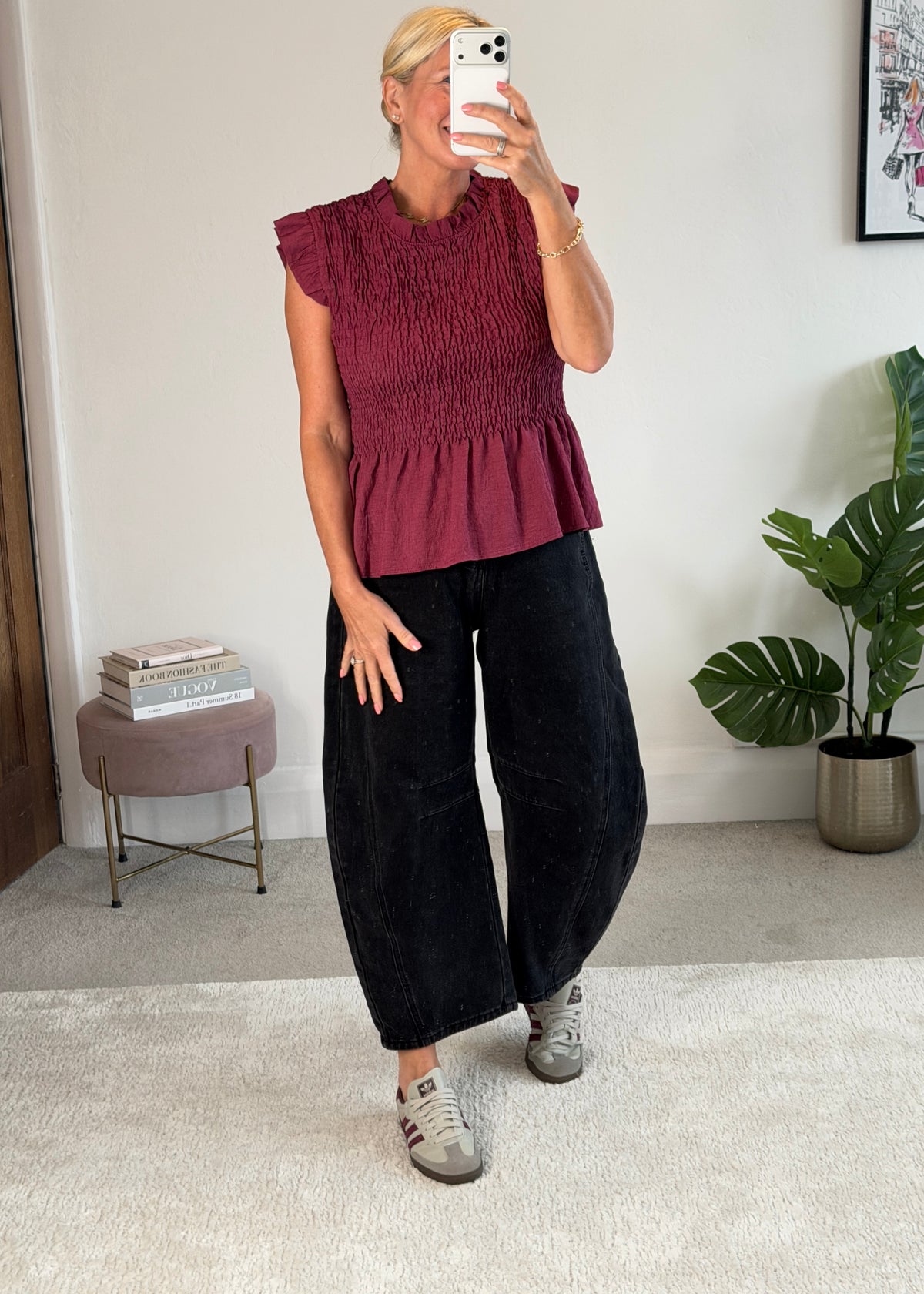 Plum Smocked Peplum Top