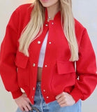 Red Brushed Bomber Jacket