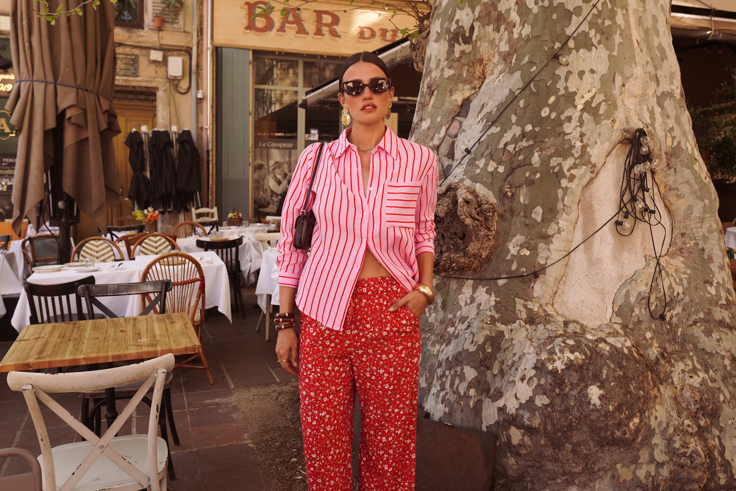 Red Ditsy Floral Trousers