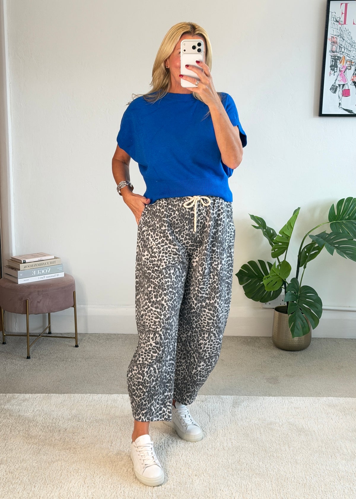 Grey Leopard Barrel Joggers