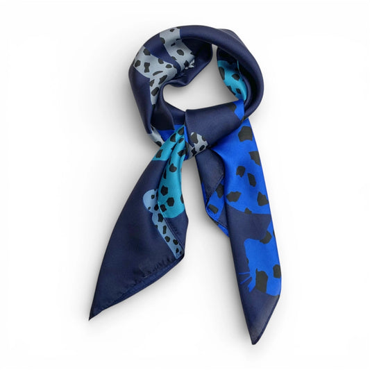 Navy Cheetah Square Silk Touch Scarf 70cm
