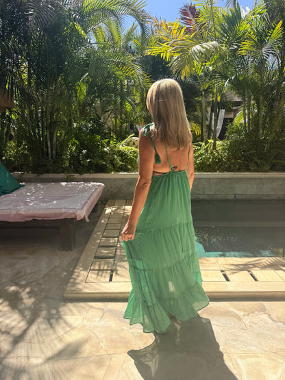 Kelly Green Tie Strap Tiered Maxi Dress