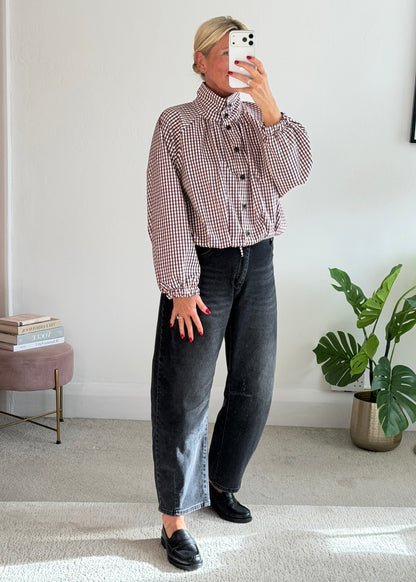 Plum Check Funnel Neck Jacket