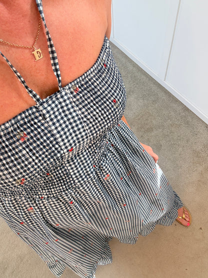 Navy Gingham Cotton Dress
