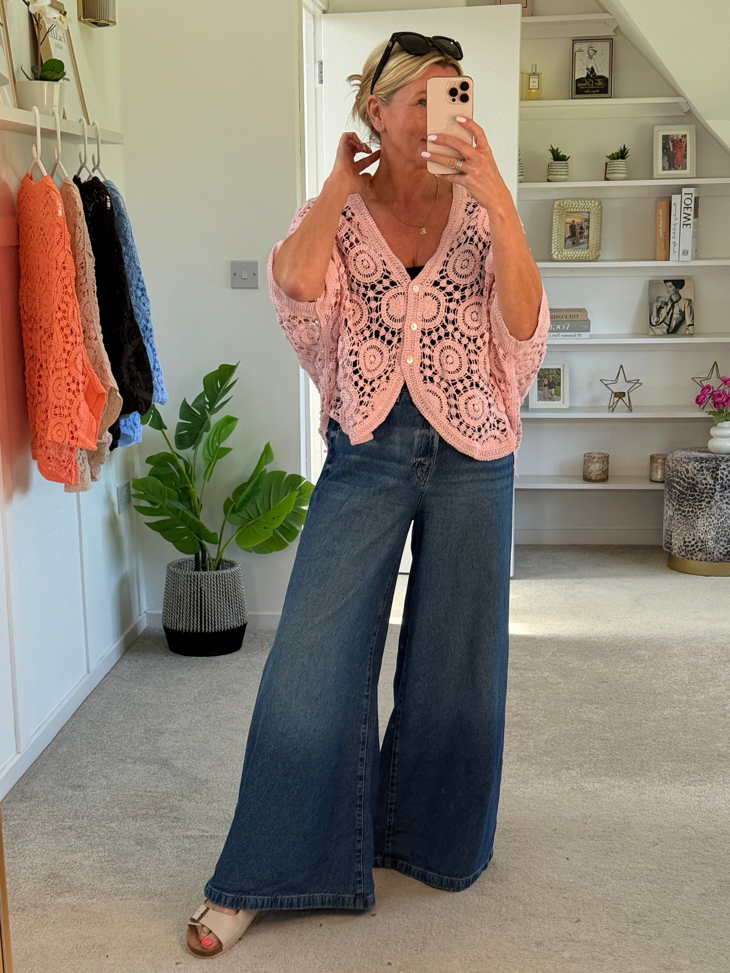 Baby Pink Circle Design Crochet Cardigan