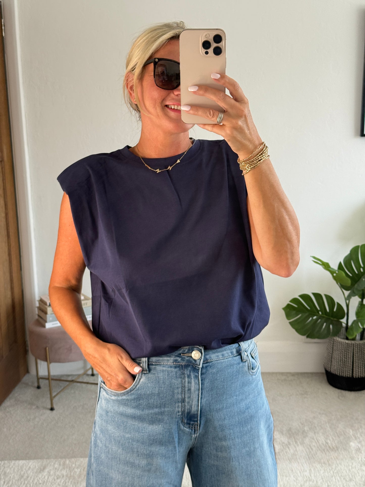 Navy Structured Shoulder T-Shirt