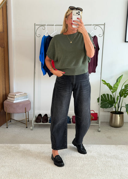 Khaki S/Sleeve Batwing Jumper