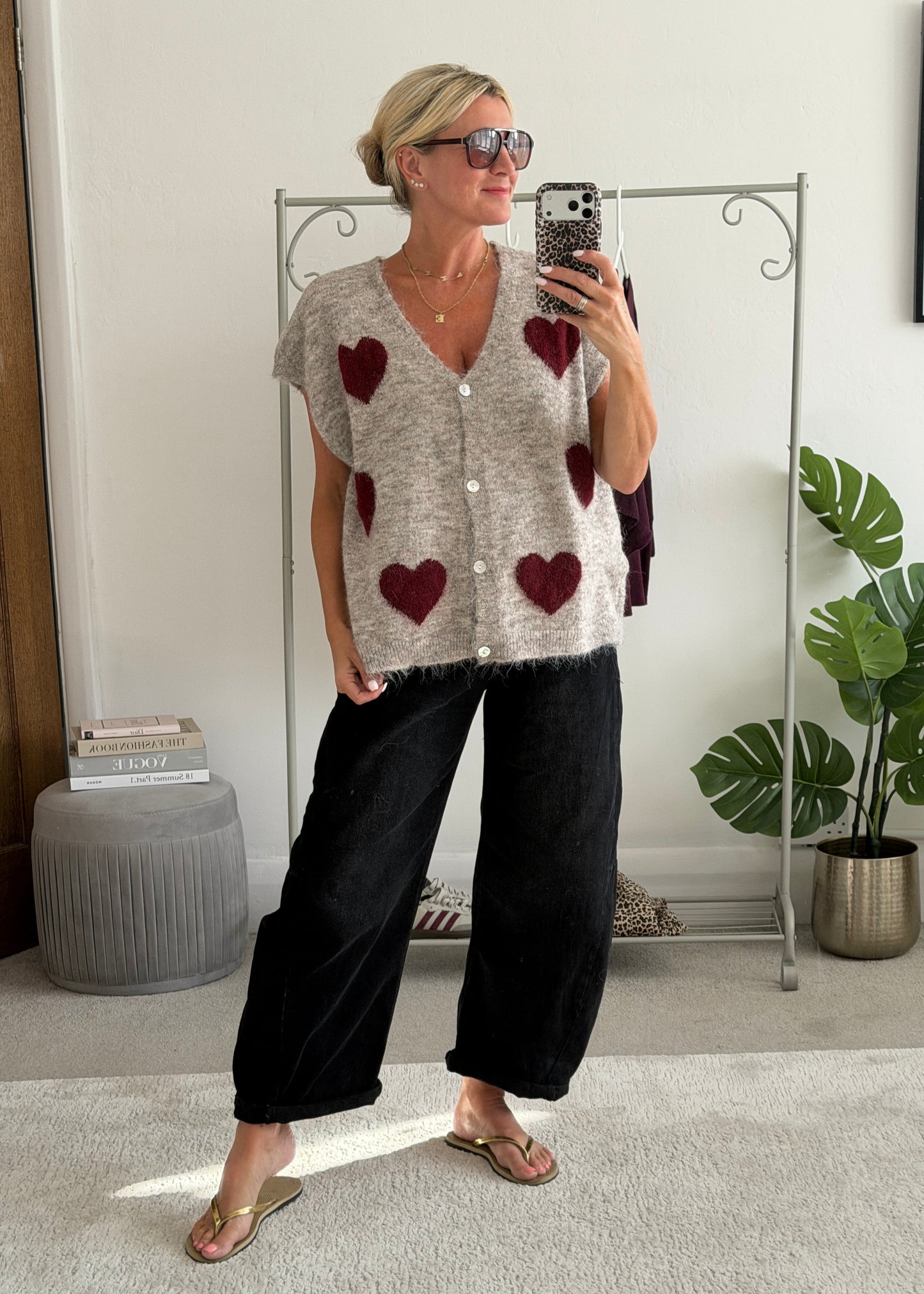 Mocha/Bordeaux Oversized Heart Cardigan