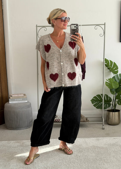 Mocha/Bordeaux Oversized Heart Cardigan