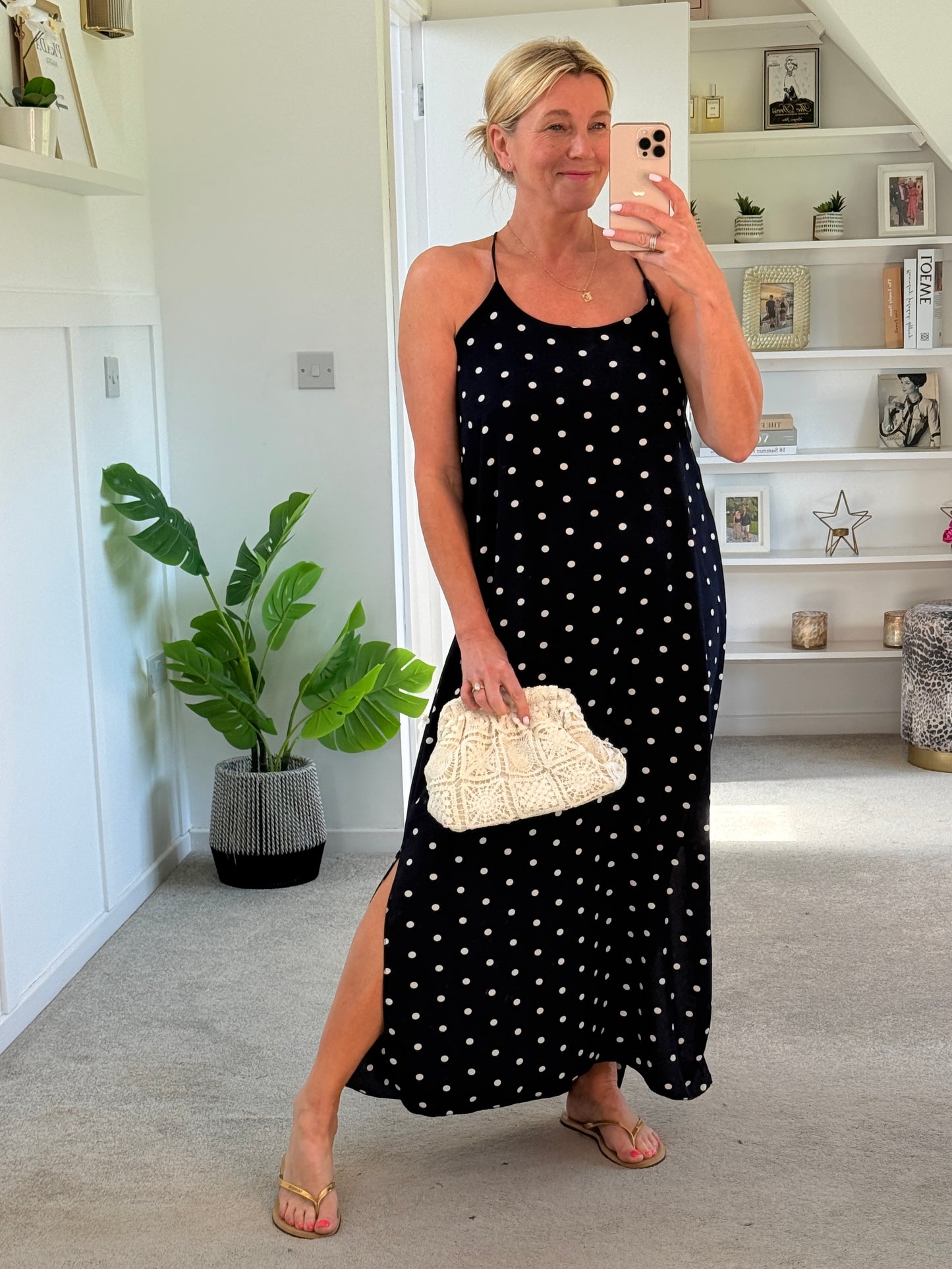 Navy/White Polka Dot Strappy Maxi Dress