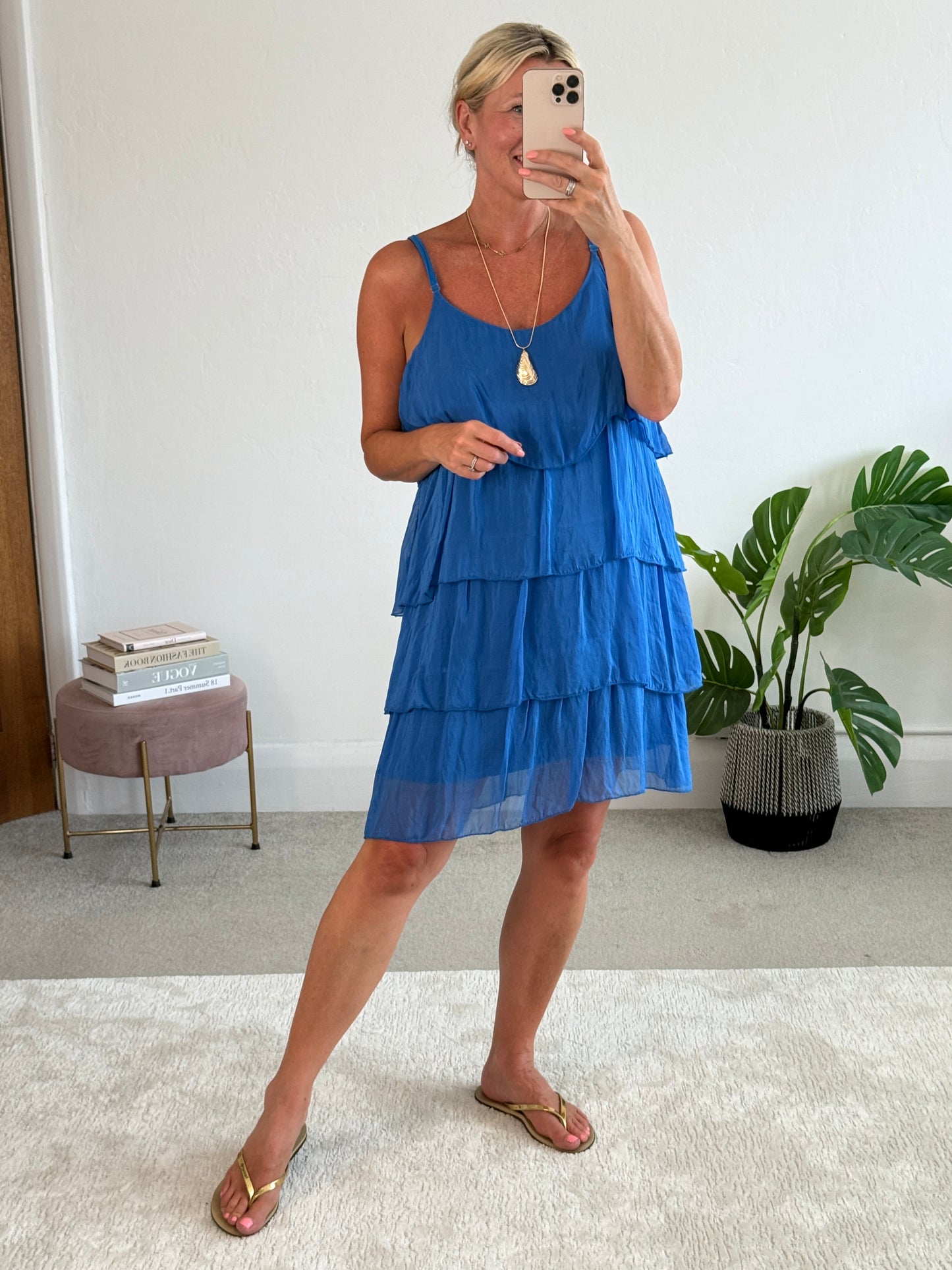 Cobalt Silk Mix Strappy Frill Dress