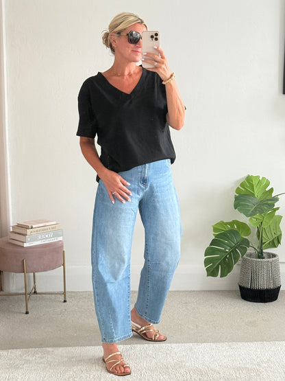 Black Relaxed V-Neck T-Shirt