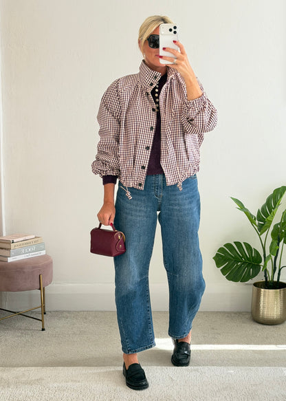 Plum Check Funnel Neck Jacket