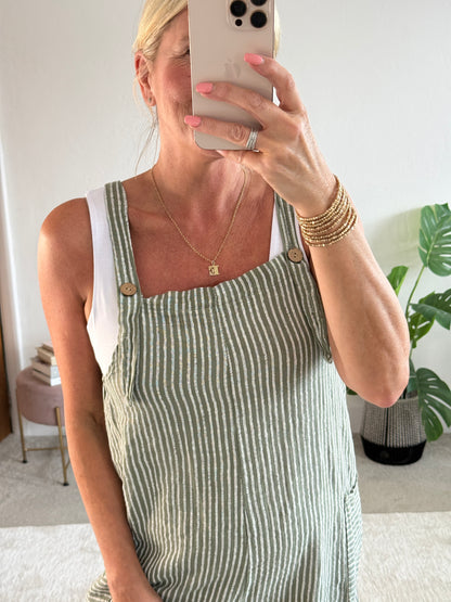 Khaki Stripe Dungaree Playsuit