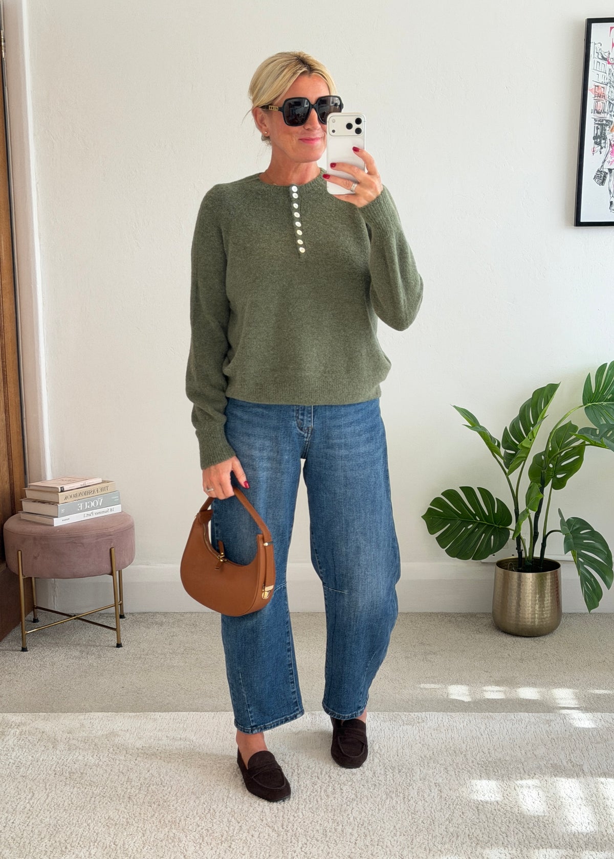 Khaki Alpaca Mix Button Jumper