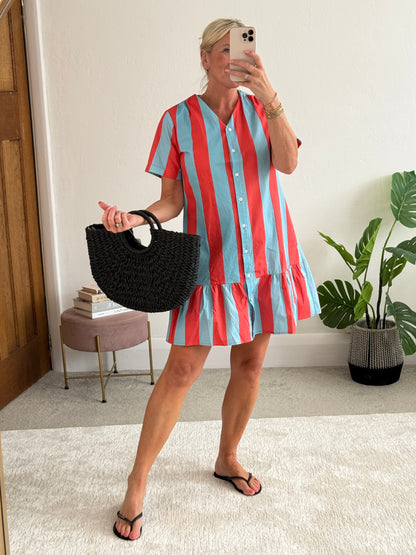 Red/Turquoise Blue Stripe Dress