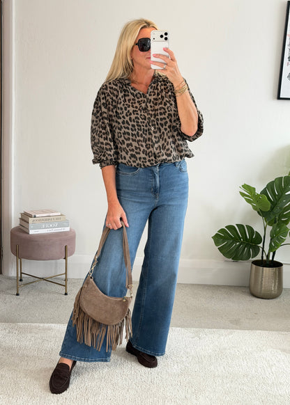 Mocha Leopard 3/4 Puff Sleeve Blouse