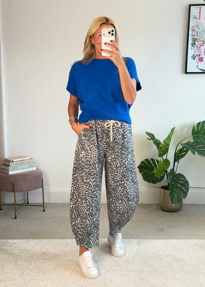 Grey Leopard Barrel Joggers
