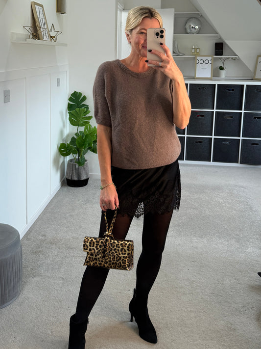 Mocha Fluffy S/S Jumper