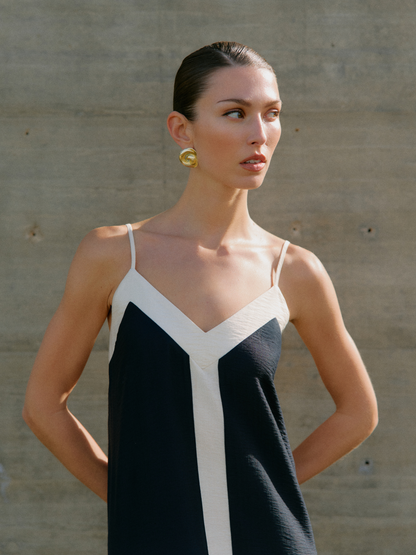 Demi Black/Cream Strappy V Neck Maxi Dress