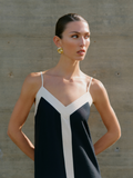 Denise Black/Cream Strappy V Neck Maxi Dress
