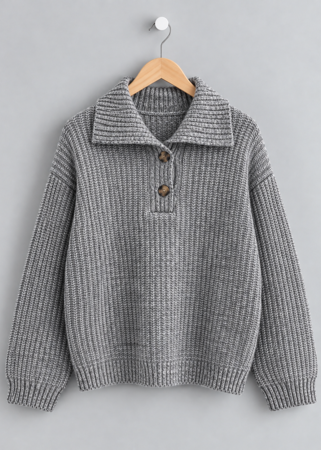 Oatmeal Chunky Knit Button Collar Jumper