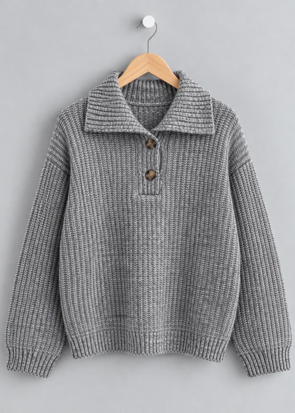 Oatmeal Chunky Knit Button Collar Jumper