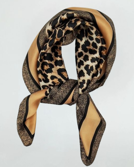 Camel Leopard Print Border Square Scarf