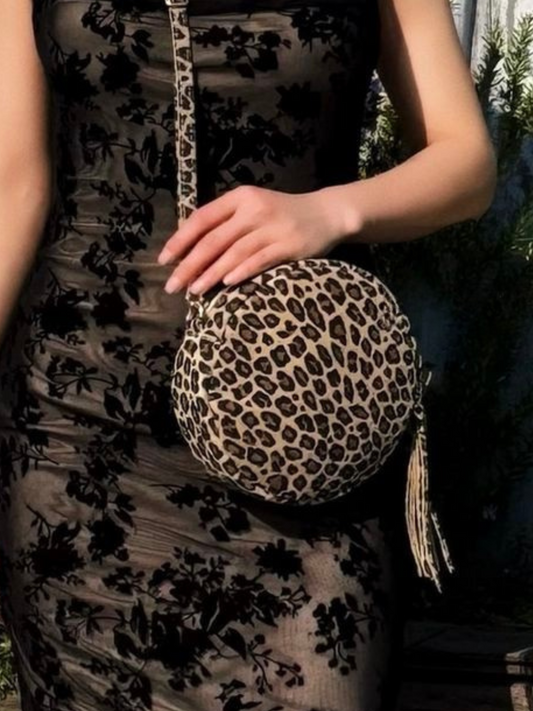 Leopard Leather Circle Crossbody Bag