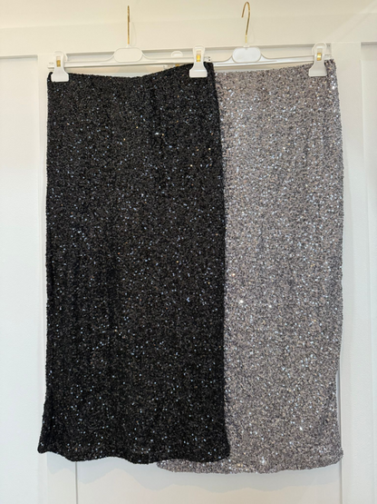 Silver Luxe Sequin Pencil Skirt