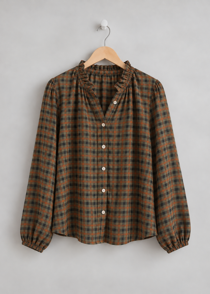 Black Heritage Check Frill Collar Blouse