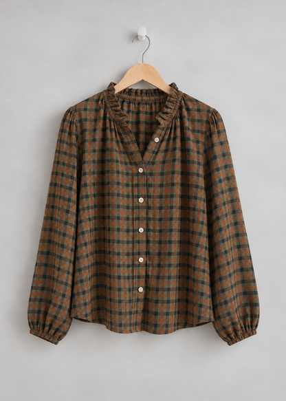 Black Heritage Check Frill Collar Blouse