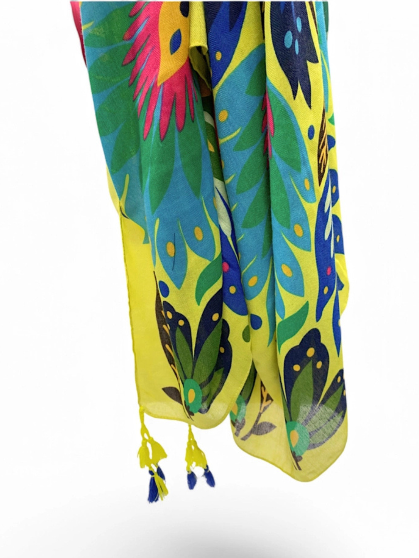 Blue Lotus Print Tassel Square Scarf