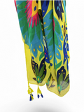 Yellow Lotus Print Tassel Square Scarf