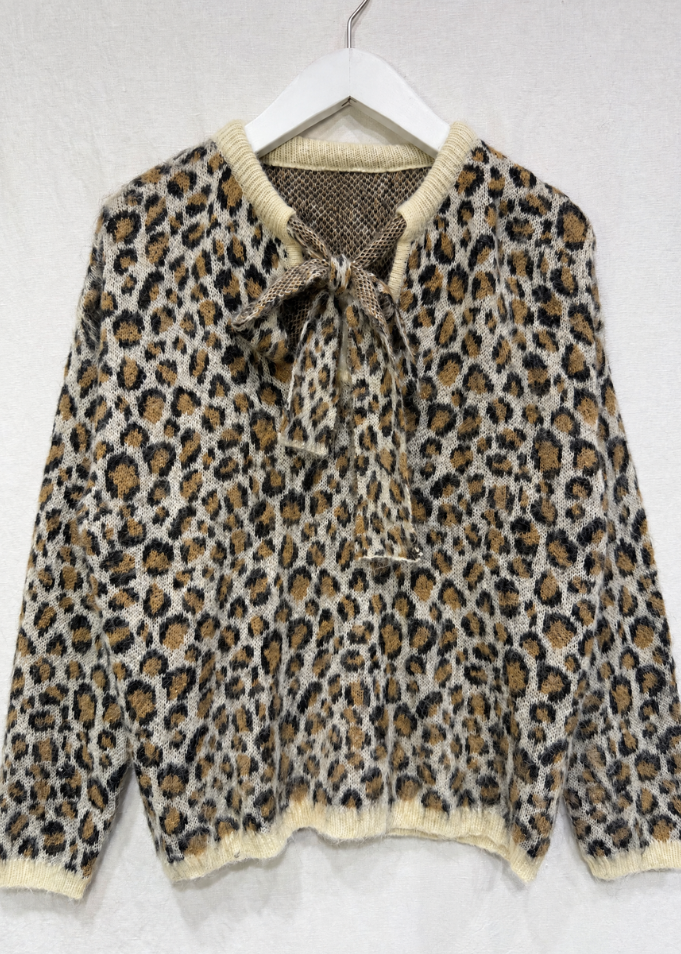 Leopard Print Bow Tie Jumper