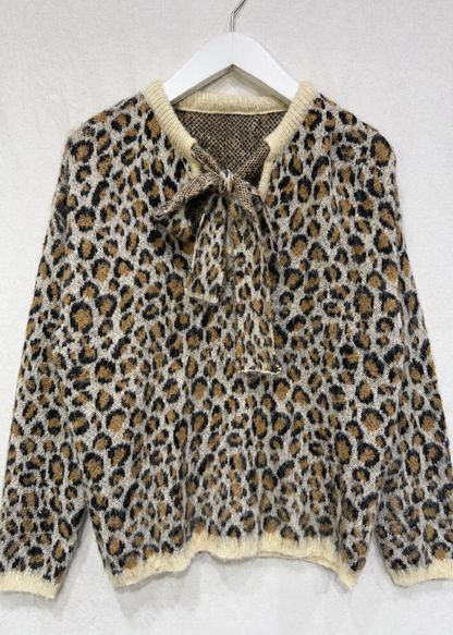 Leopard Print Bow Tie Jumper