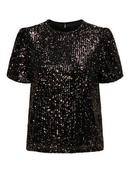 Lana Black/Gold Sequin Puff Sleeve Top