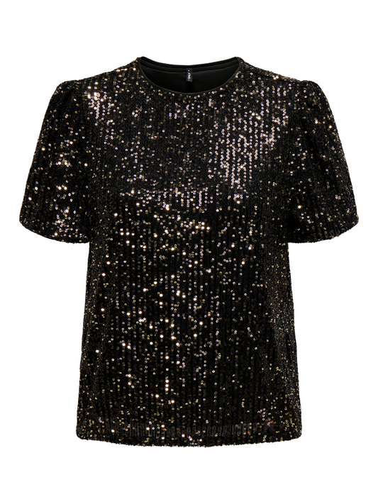 Lana Black/Gold Sequin Puff Sleeve Top