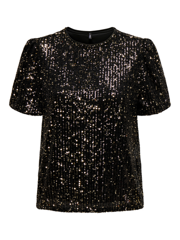 Lana Black/Gold Sequin Puff Sleeve Top