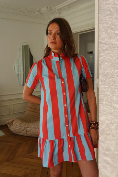 Red/Turquoise Blue Stripe Dress