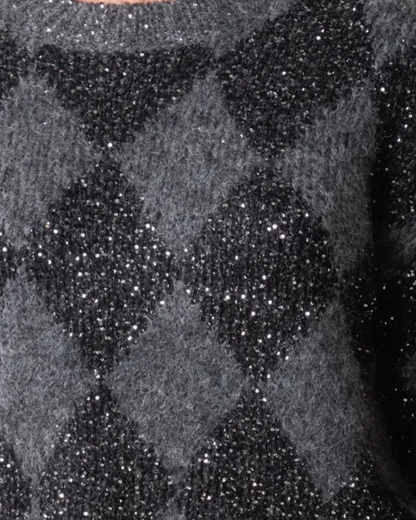 Grey Sequin Argyle Diamond Knit Jumper