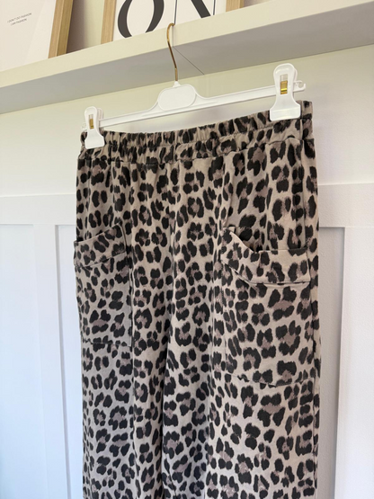 Grey Leopard Pocket Slim Barrel Cargo Joggers