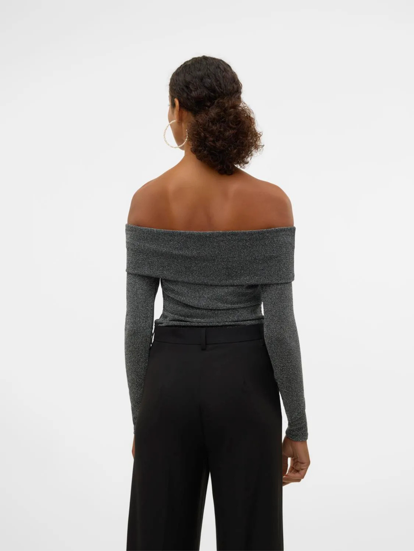 Dynasty Black/Silver Glitter Bardot Top