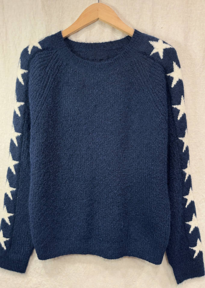 Navy/Cream Star Sleeve Jumper
