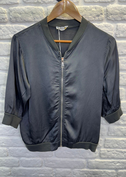 Charcoal Grey Silk Mix 1/2 Sleeve Bomber Jacket